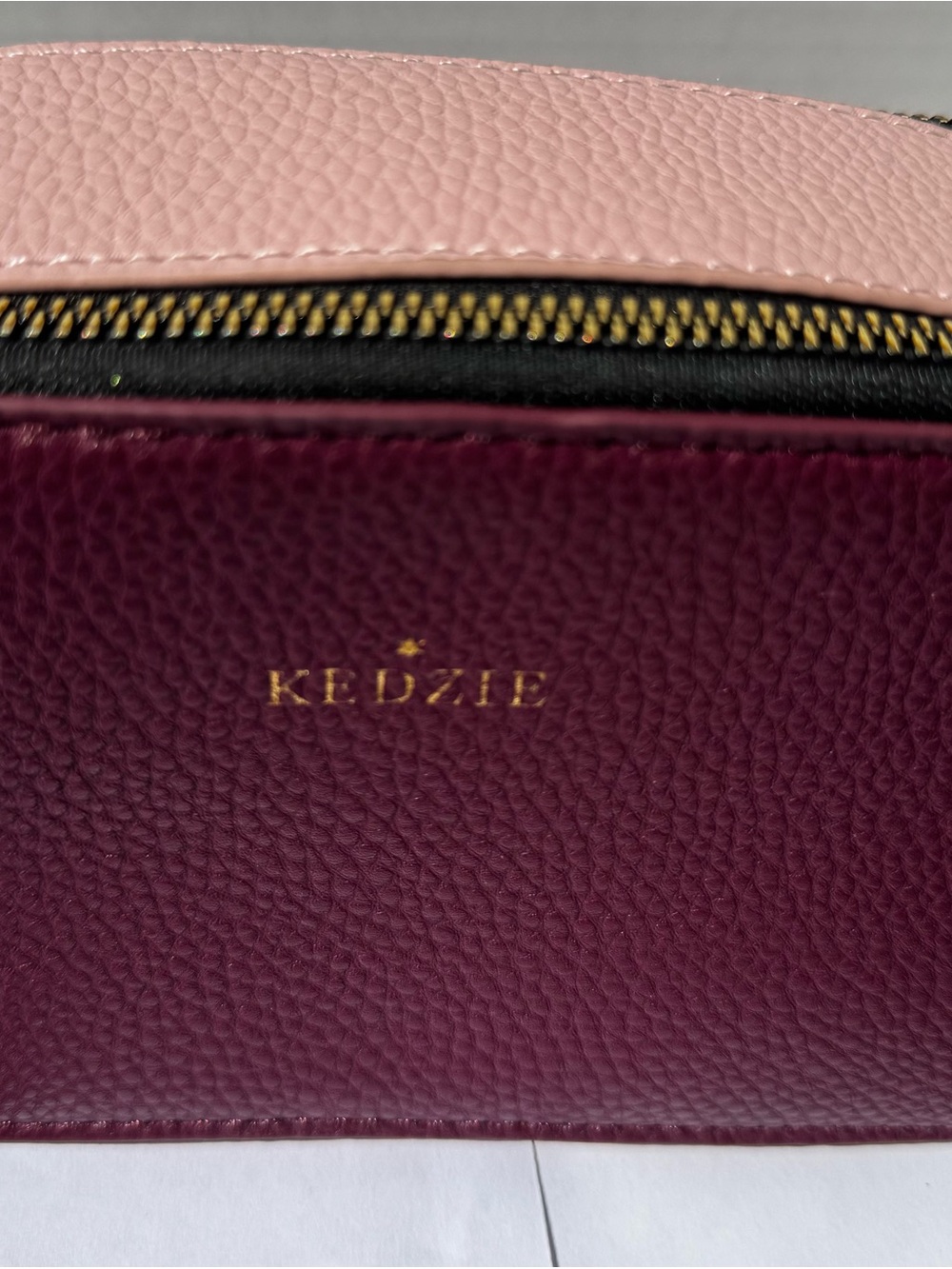 Kedzie Modernist Vegan Leather Crossbody Bag, Color Pop Collection. Wine/Blush